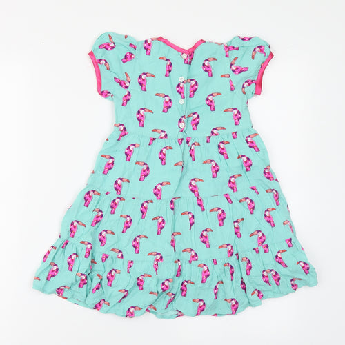 All About Emma Girls Green Geometric Viscose Skater Dress Size 3-4 Years Round Neck Button