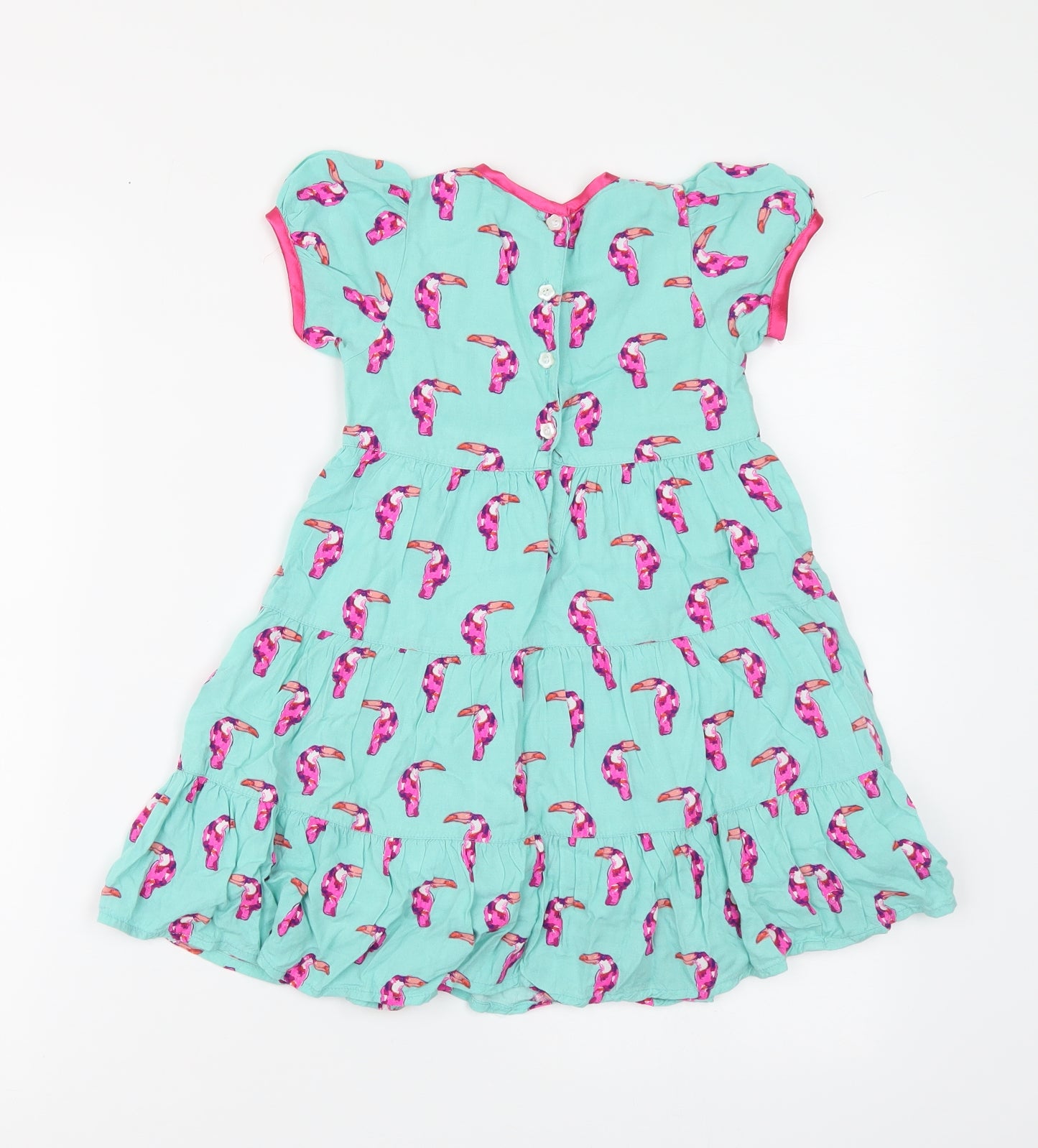 All About Emma Girls Green Geometric Viscose Skater Dress Size 3-4 Years Round Neck Button