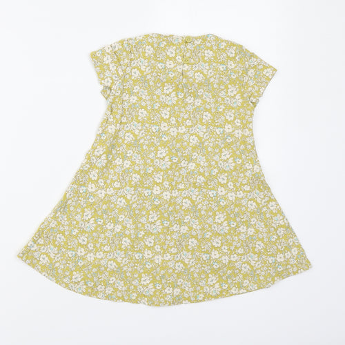 NEXT Girls Yellow Floral Cotton Skater Dress Size 3-4 Years Round Neck Button