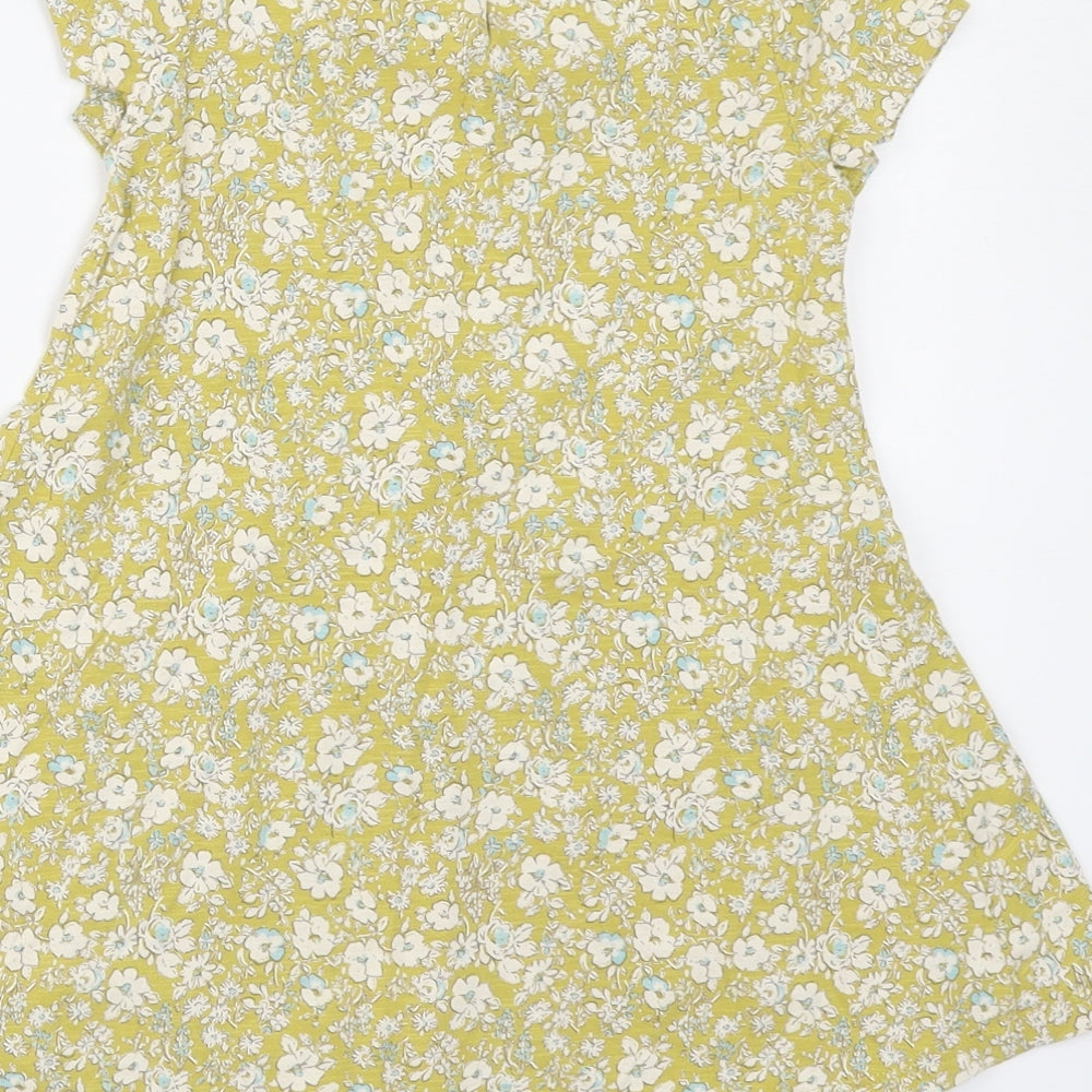 NEXT Girls Yellow Floral Cotton Skater Dress Size 3-4 Years Round Neck Button