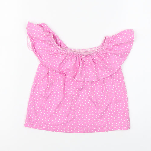 Dunnes Stores Girls Pink Polka Dot Cotton Basic T-Shirt Size 4 Years Round Neck Pullover