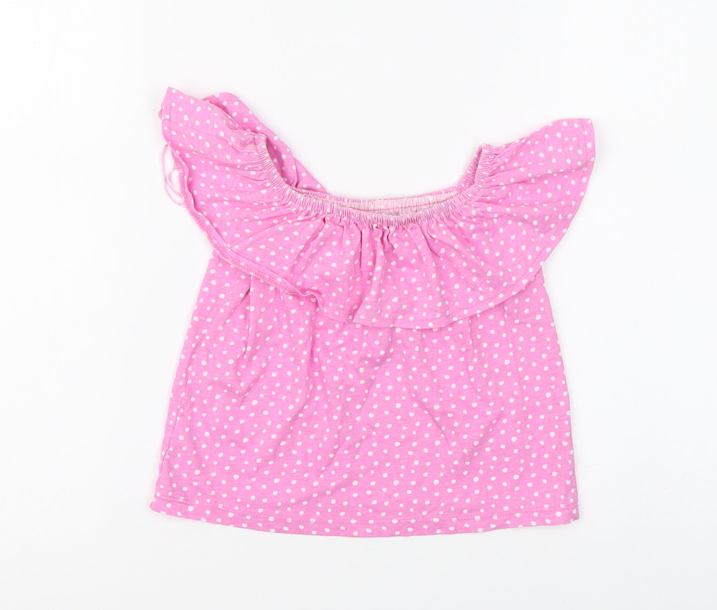 Dunnes Stores Girls Pink Polka Dot Cotton Basic T-Shirt Size 4 Years Round Neck Pullover