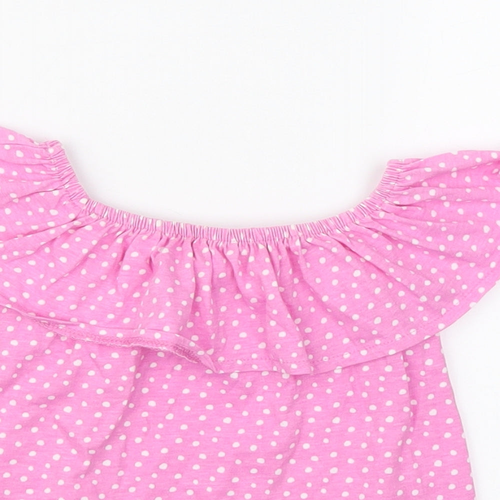 Dunnes Stores Girls Pink Polka Dot Cotton Basic T-Shirt Size 4 Years Round Neck Pullover