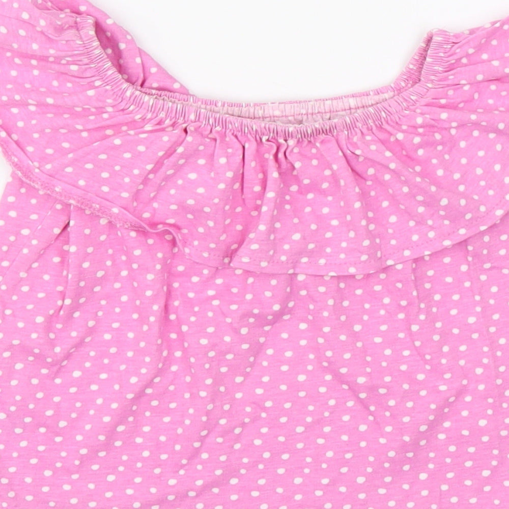 Dunnes Stores Girls Pink Polka Dot Cotton Basic T-Shirt Size 4 Years Round Neck Pullover
