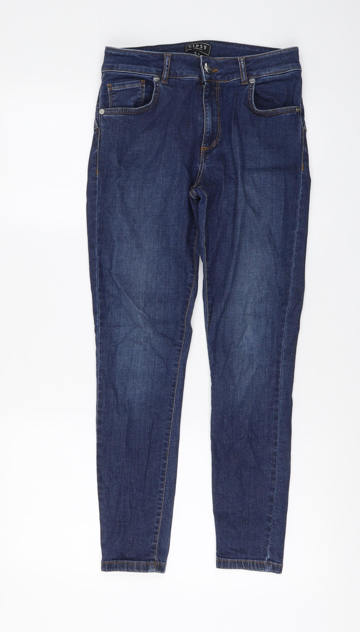 Lipsy Womens Blue Cotton Skinny Jeans Size 10 L26 in Regular Button