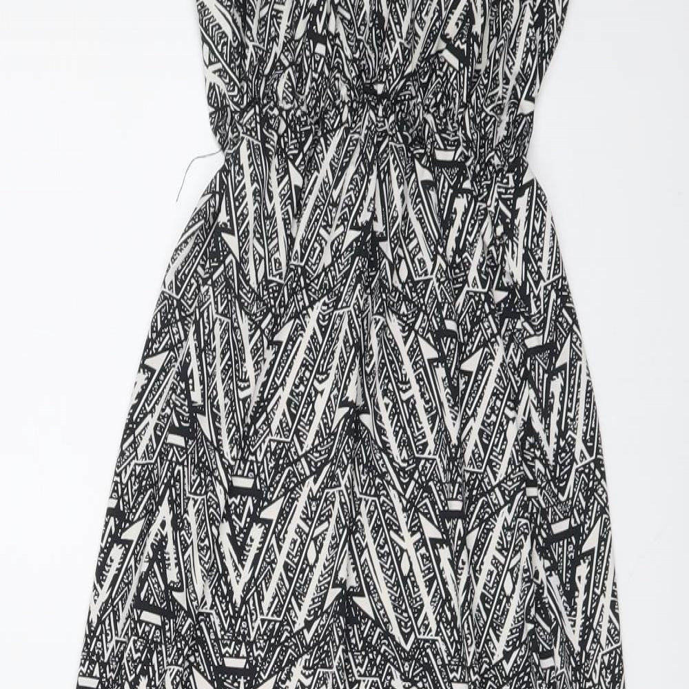 New Look Womens Black Geometric Polyester Maxi Size 8 Round Neck Button