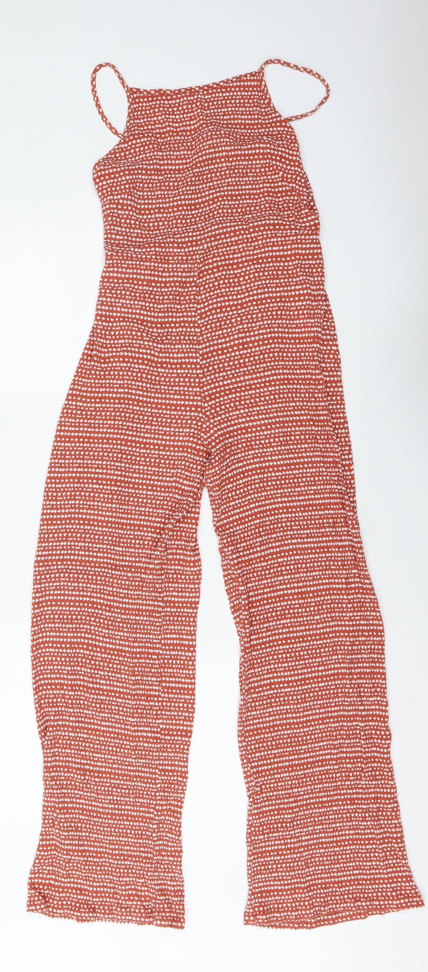 Primark Womens Red Geometric Viscose Jumpsuit One-Piece Size S Pullover