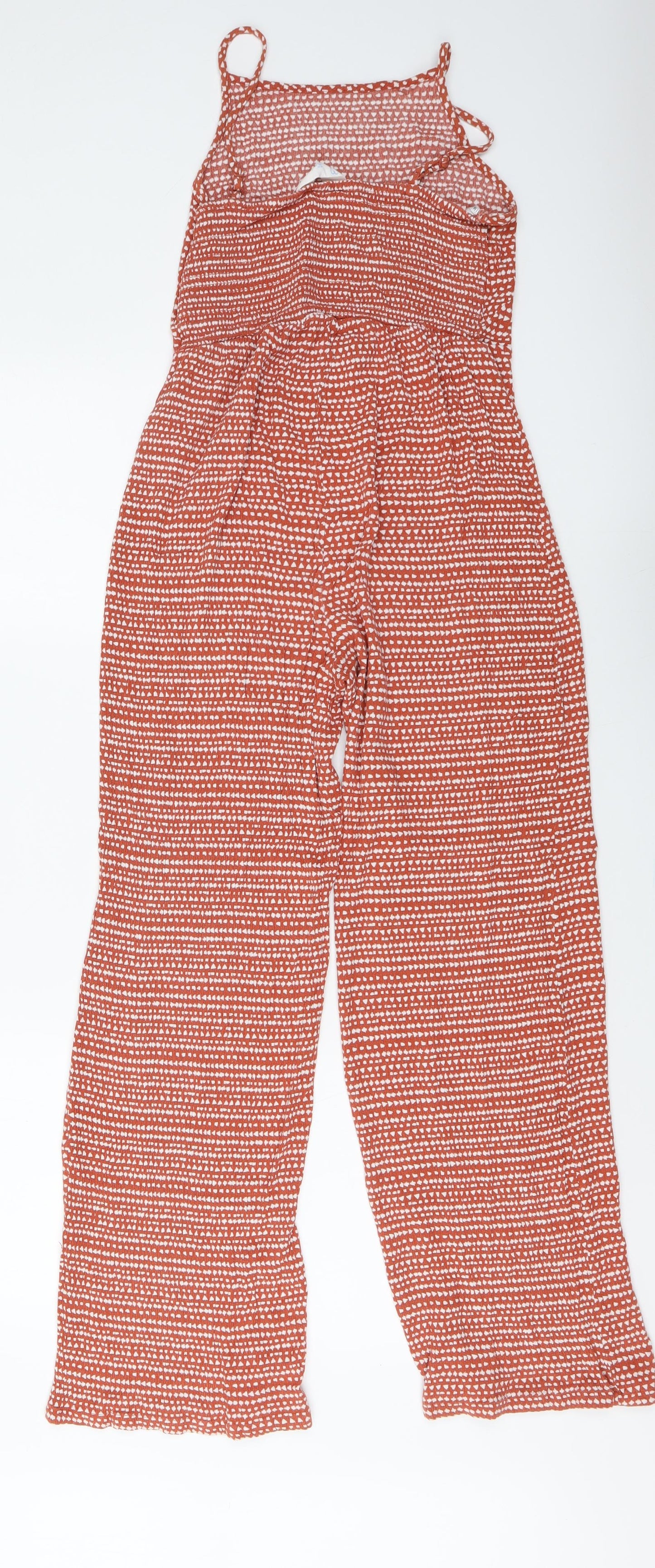 Primark Womens Red Geometric Viscose Jumpsuit One-Piece Size S Pullover