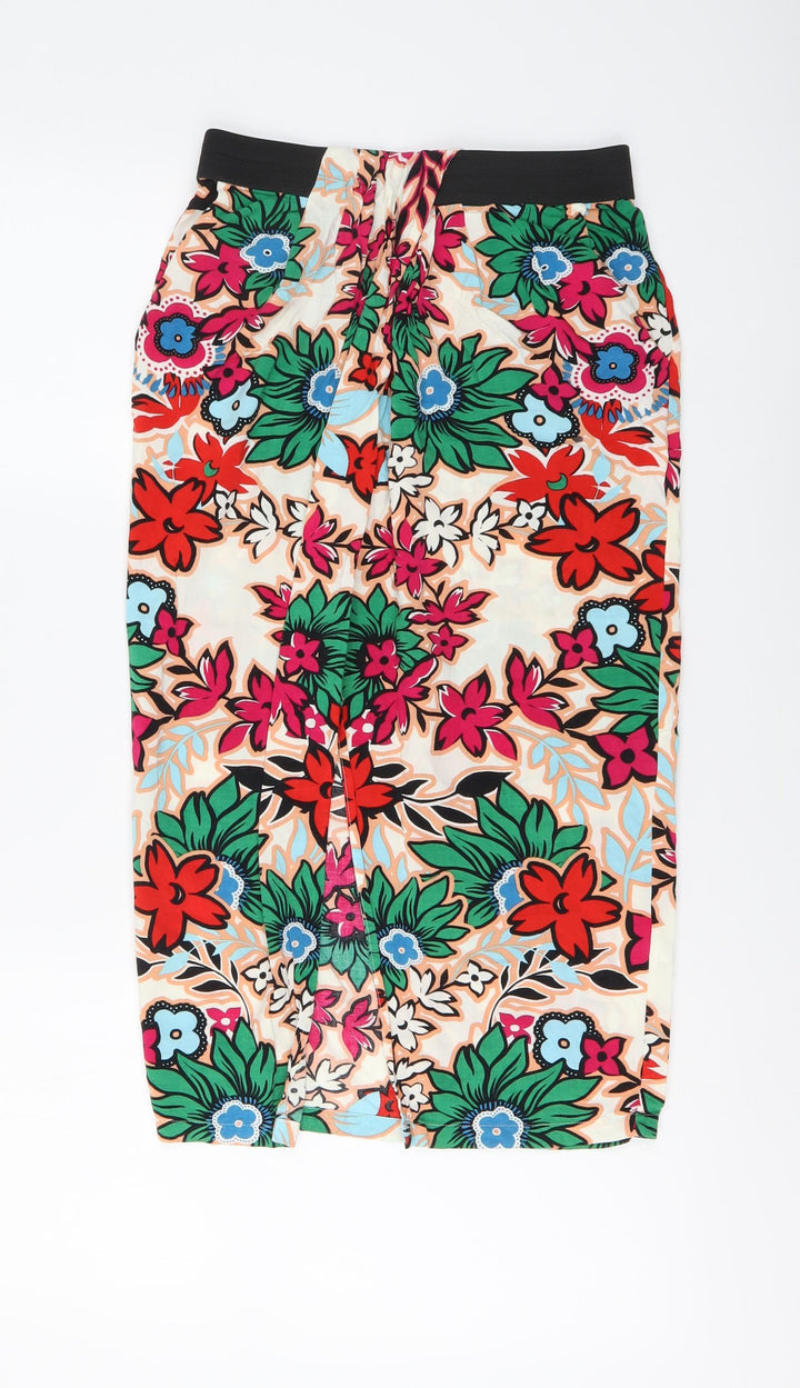 Warehouse Womens Multicoloured Floral Viscose A-Line Skirt Size 8 Button
