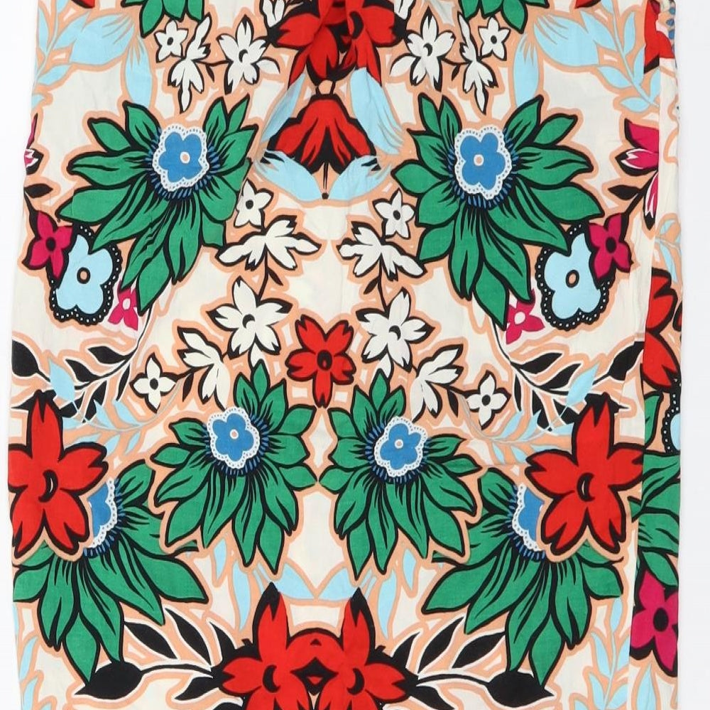 Warehouse Womens Multicoloured Floral Viscose A-Line Skirt Size 8 Button