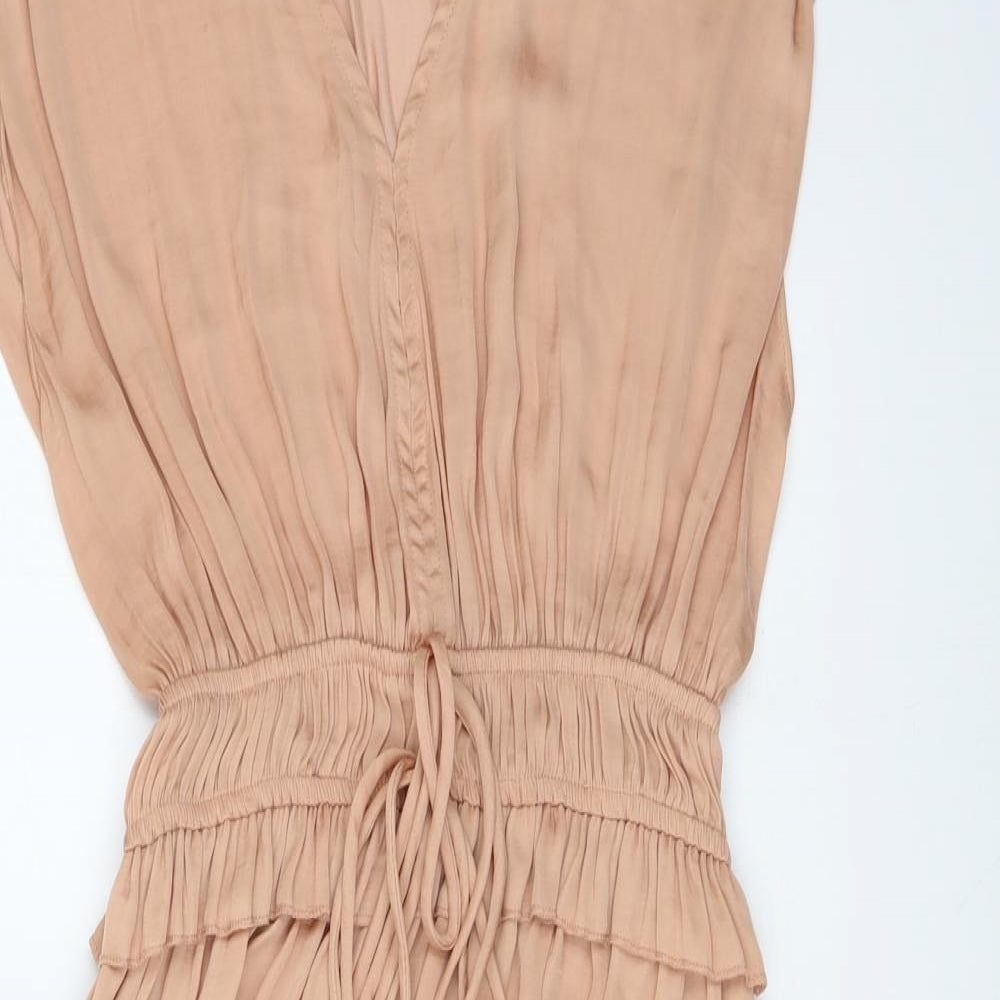 H&M Womens Pink Polyester Skater Dress Size 10 V-Neck Pullover