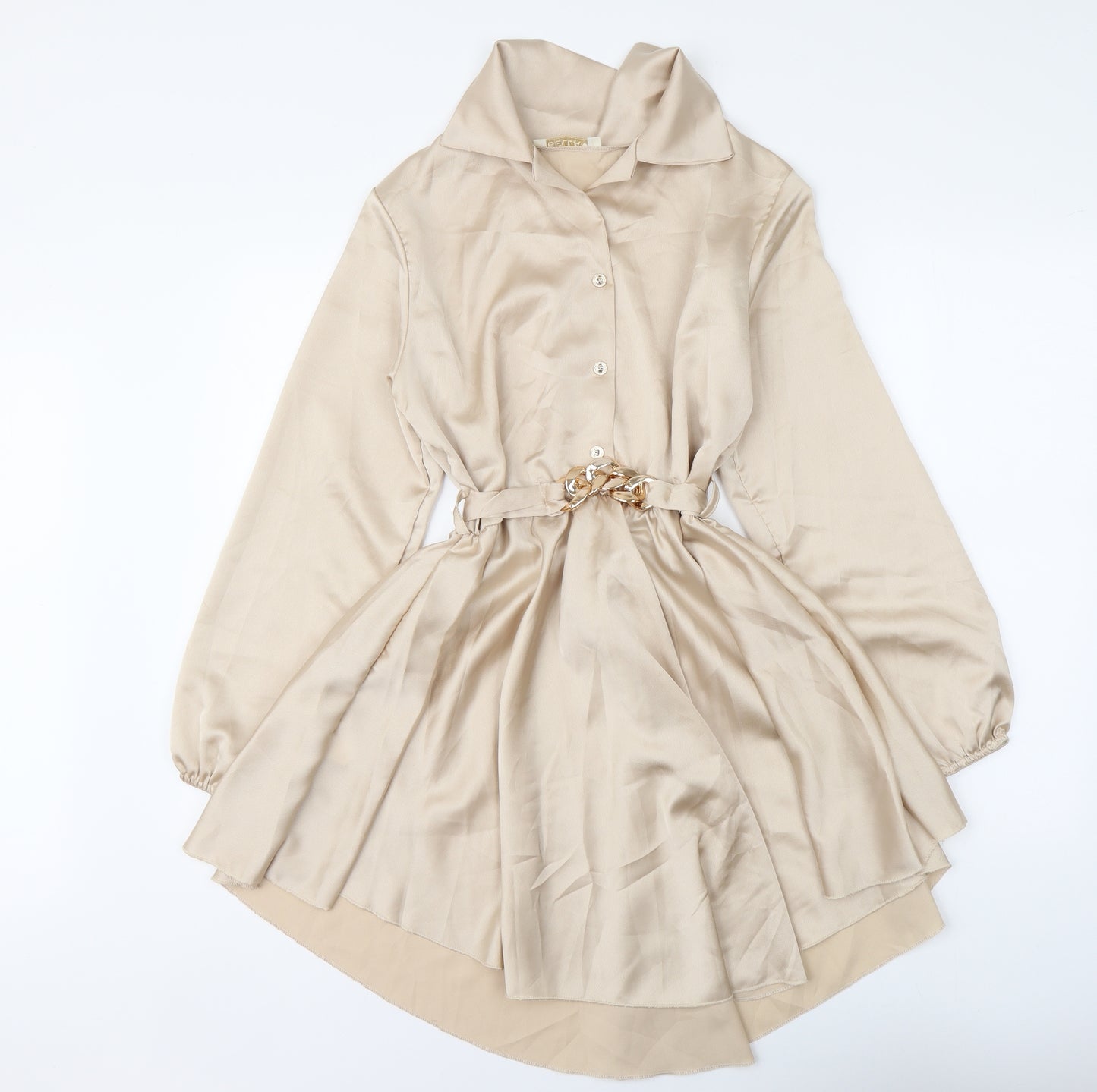 Bella Womens Beige Polyester Skater Dress Size S V-Neck Button