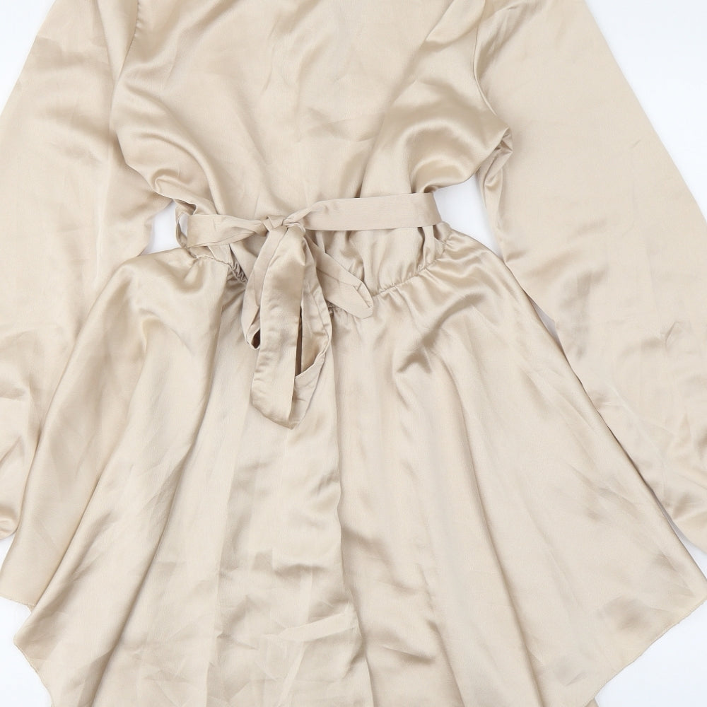 Bella Womens Beige Polyester Skater Dress Size S V-Neck Button