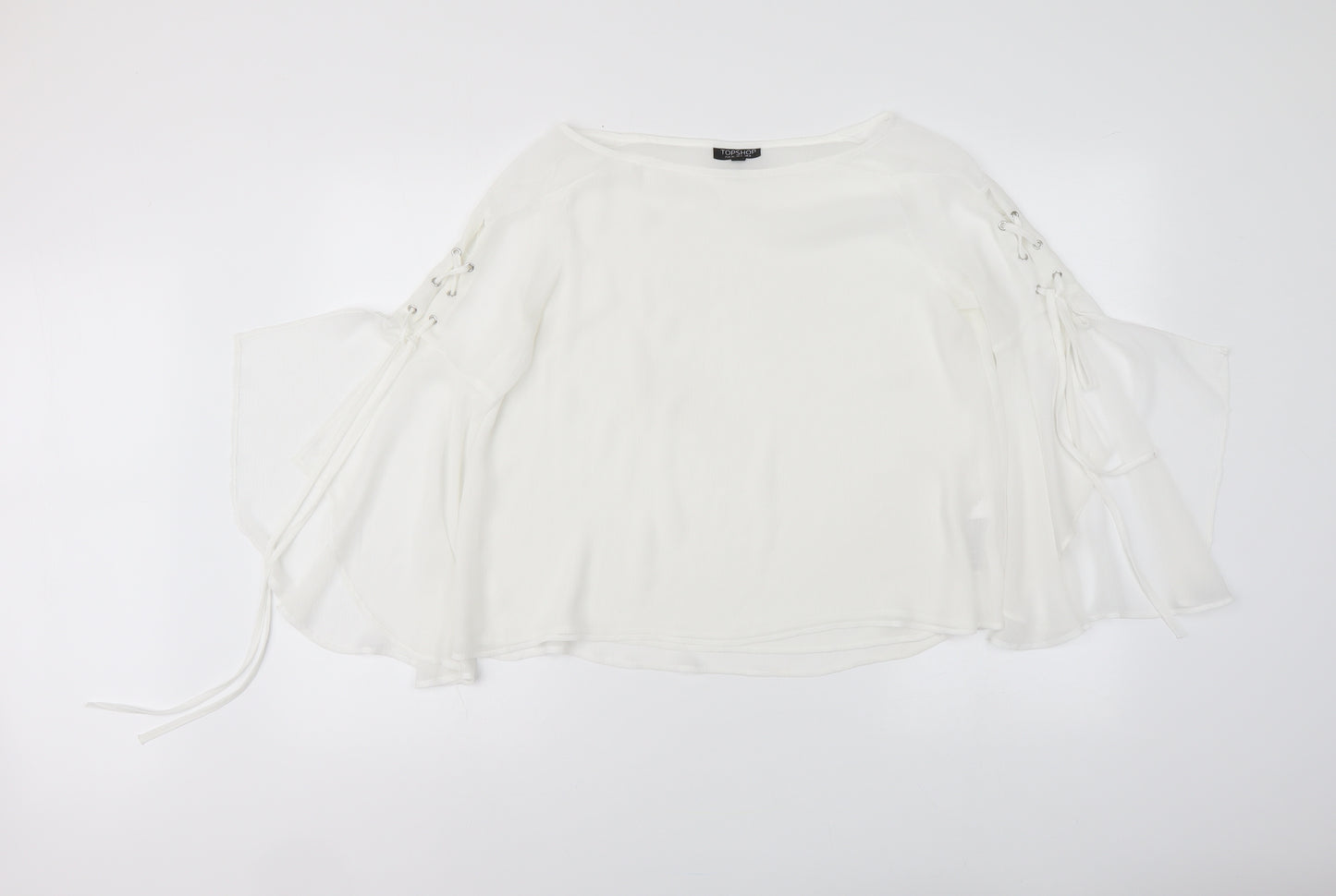 Topshop Womens White Polyester Cropped Blouse Size 8 Round Neck
