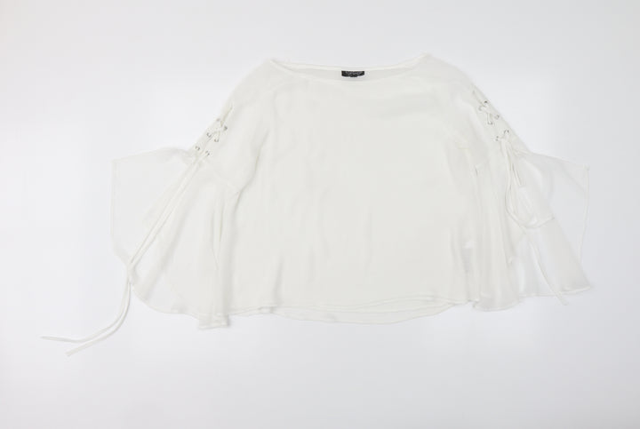 Topshop Womens White Polyester Cropped Blouse Size 8 Round Neck