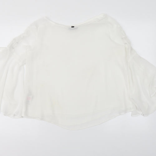Topshop Womens White Polyester Cropped Blouse Size 8 Round Neck