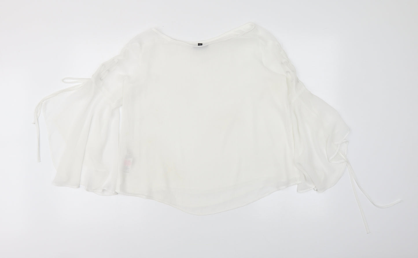 Topshop Womens White Polyester Cropped Blouse Size 8 Round Neck