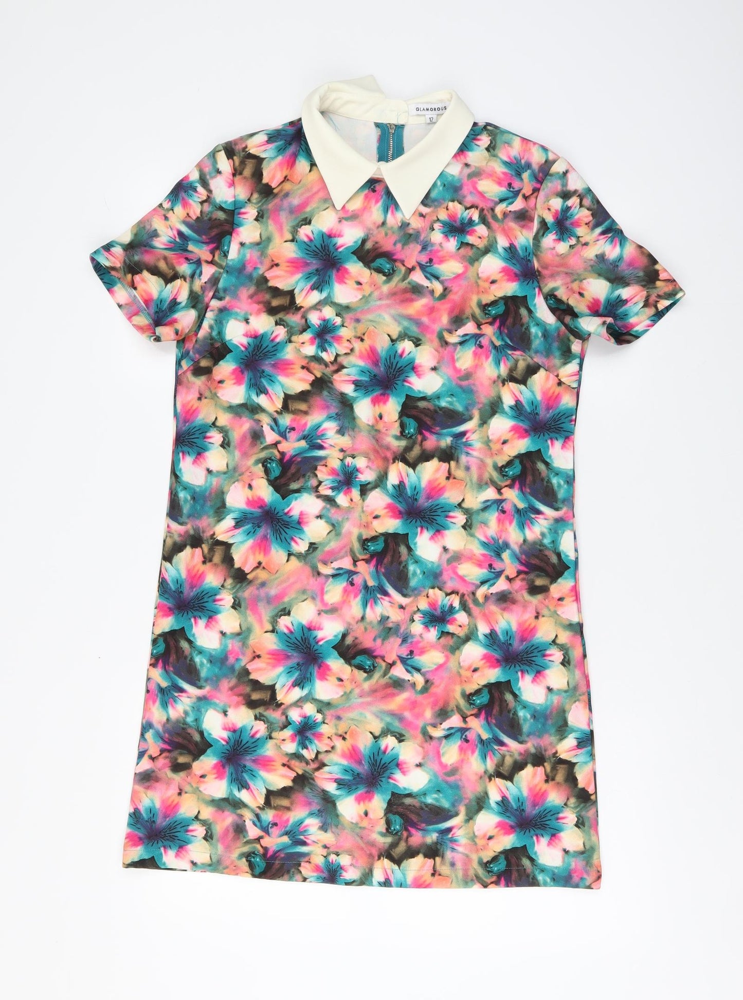Glamorous Womens Multicoloured Floral Polyester A-Line Size 12 Collared Zip