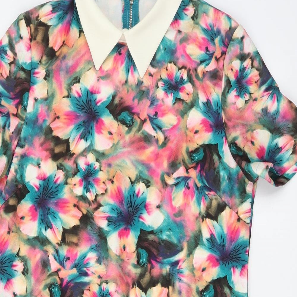Glamorous Womens Multicoloured Floral Polyester A-Line Size 12 Collared Zip