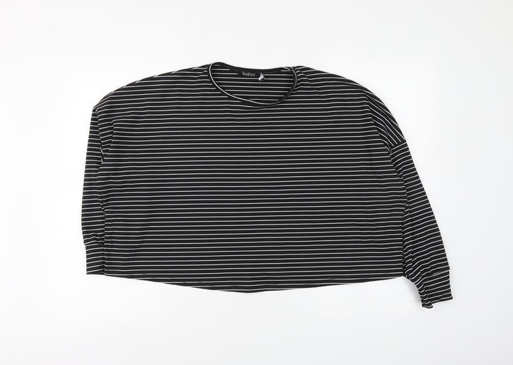 Boohoo Womens Black Striped Polyester Cropped Blouse Size 16 Round Neck