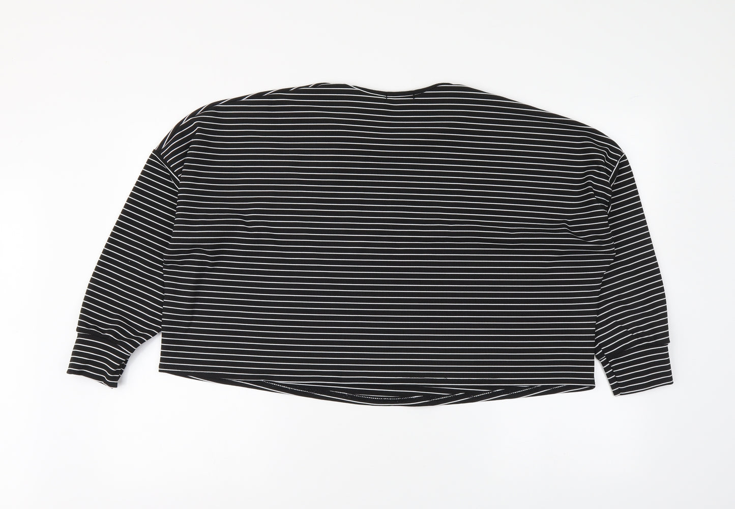 Boohoo Womens Black Striped Polyester Cropped Blouse Size 16 Round Neck