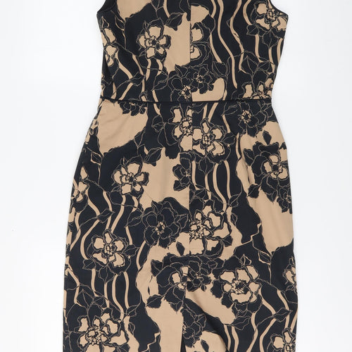 Oasis Womens Black Floral Cotton Sheath Size 10 Round Neck Zip