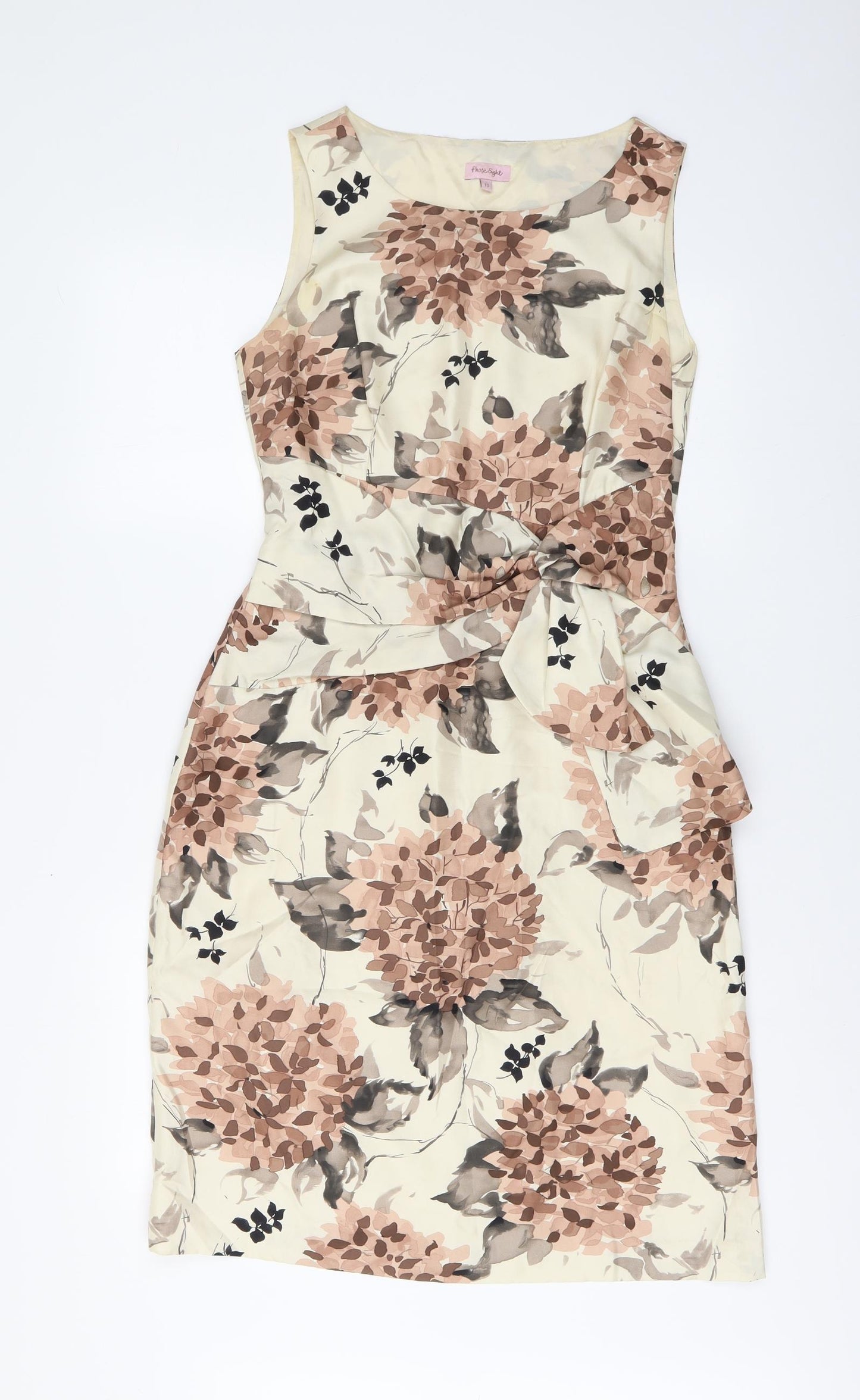 Phase Eight Womens Beige Floral Silk A-Line Size 10 Round Neck Zip