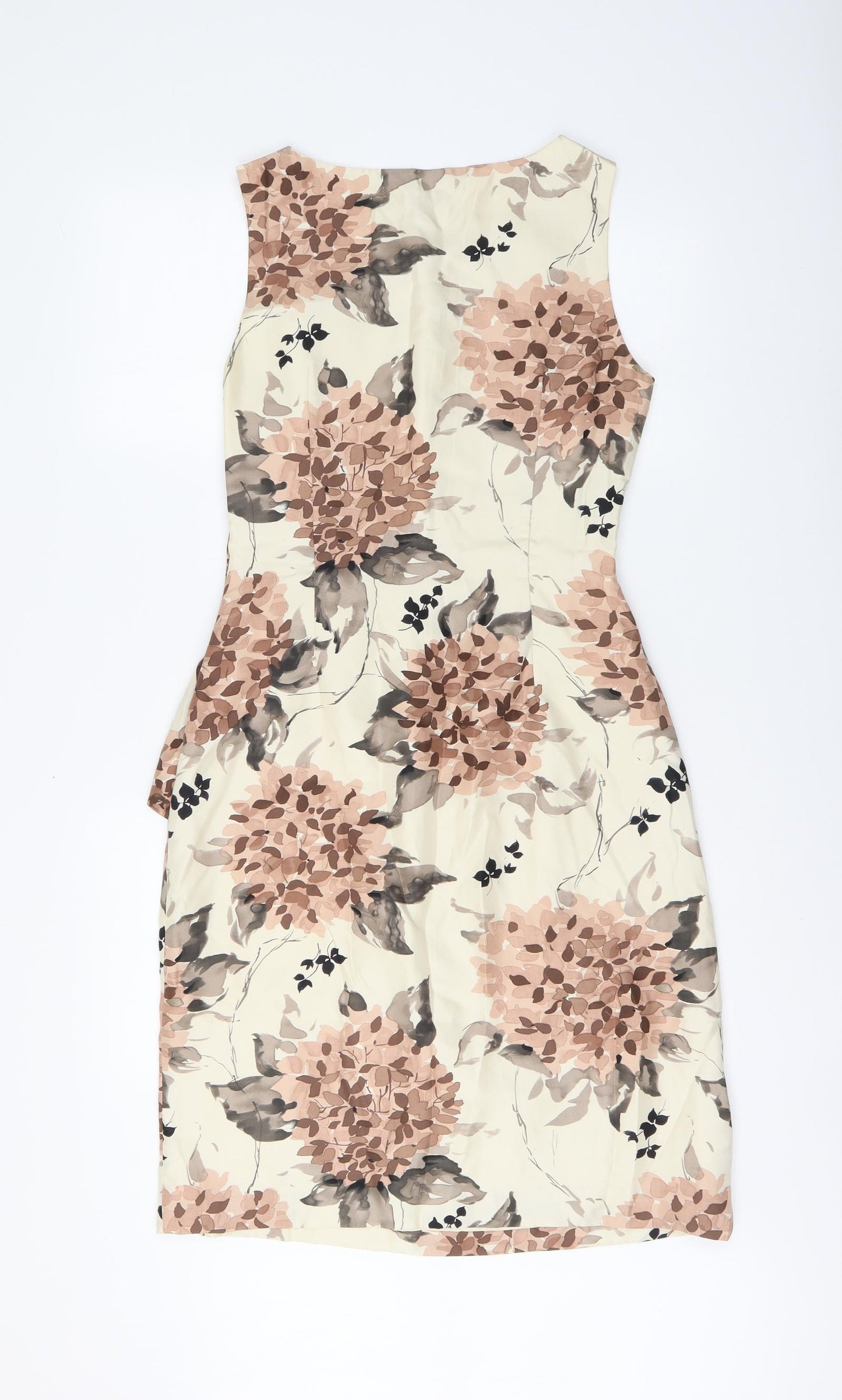 Phase Eight Womens Beige Floral Silk A-Line Size 10 Round Neck Zip