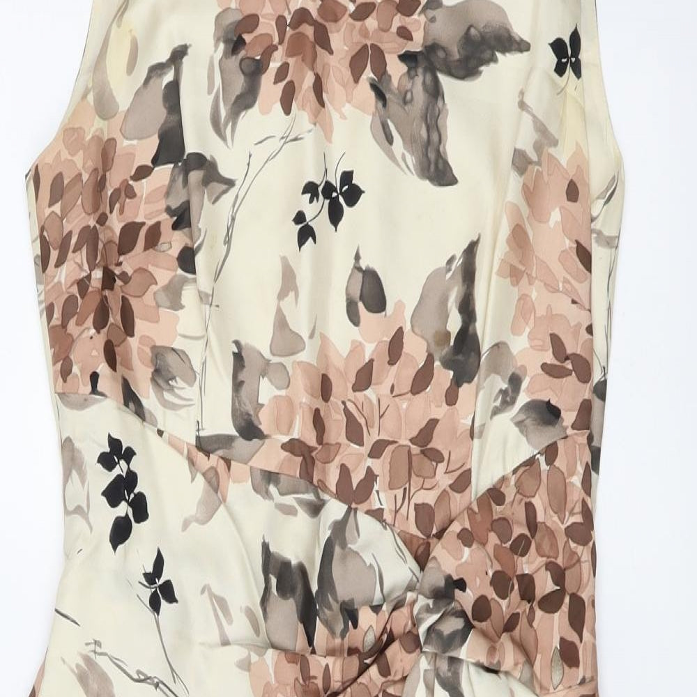 Phase Eight Womens Beige Floral Silk A-Line Size 10 Round Neck Zip