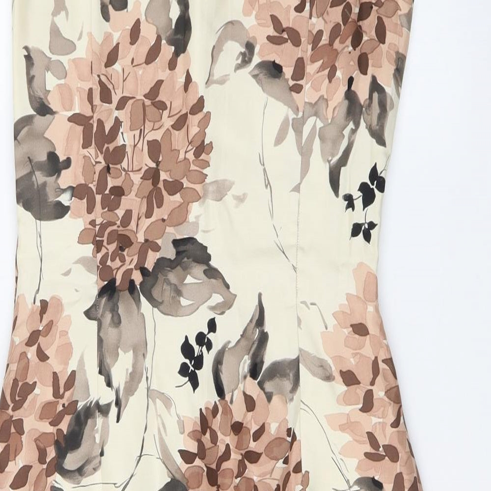 Phase Eight Womens Beige Floral Silk A-Line Size 10 Round Neck Zip