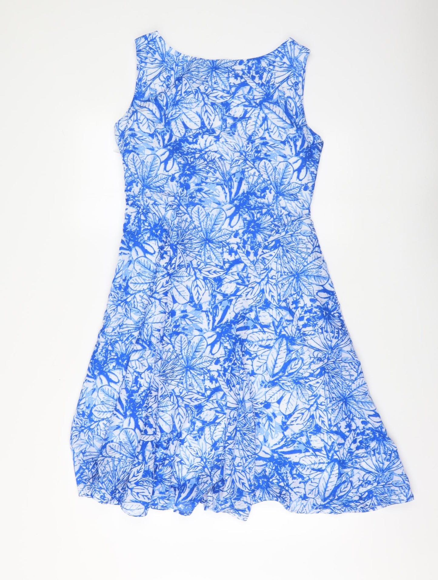 Zest Womens Blue Floral Polyester Skater Dress Size 10 Round Neck Zip