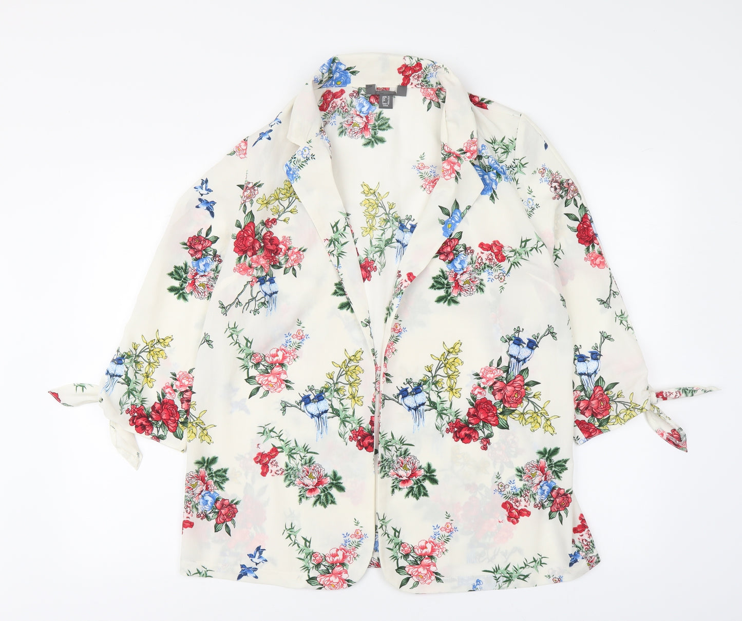 Primark Womens White Floral Jacket Size 16 Tie