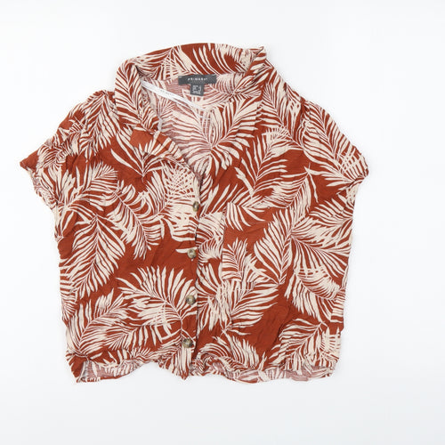 Primark Womens Red Floral Polyester Basic Button-Up Size 12 V-Neck