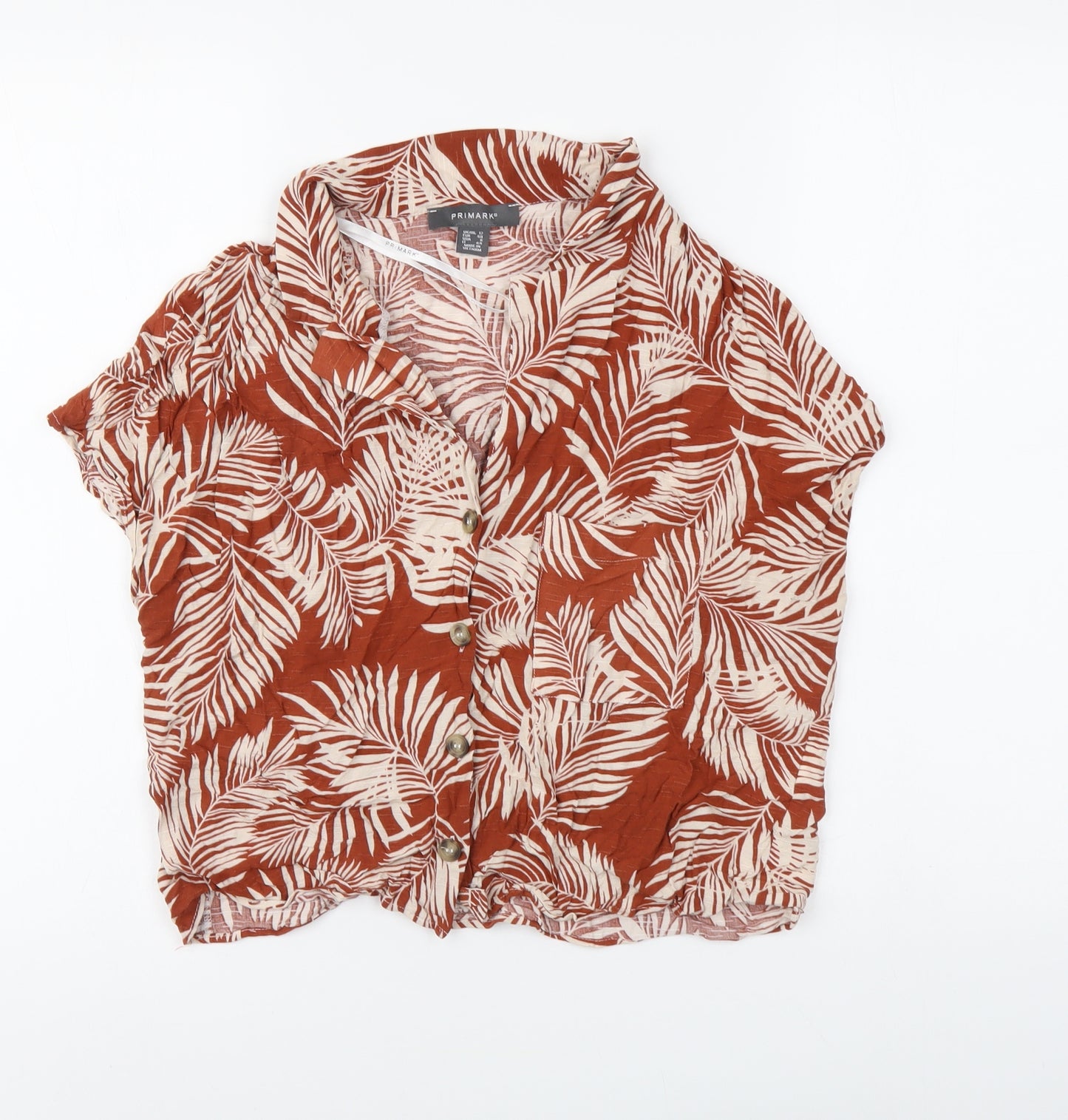 Primark Womens Red Floral Polyester Basic Button-Up Size 12 V-Neck