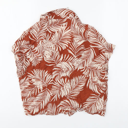 Primark Womens Red Floral Polyester Basic Button-Up Size 12 V-Neck
