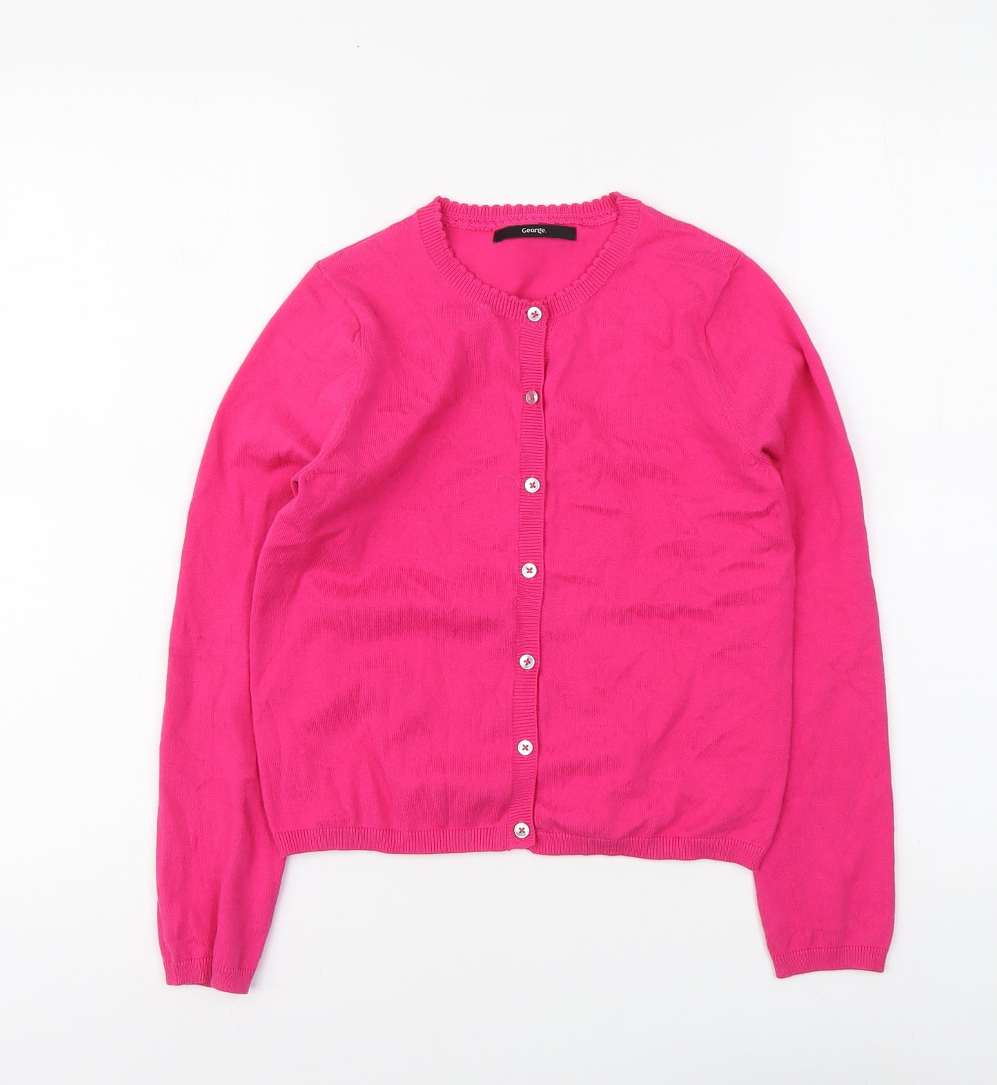 George Girls Pink Round Neck Cotton Cardigan Jumper Size 9-10 Years Button