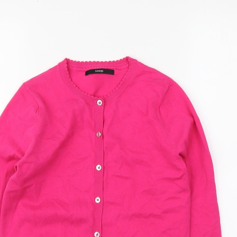 George Girls Pink Round Neck Cotton Cardigan Jumper Size 9-10 Years Button