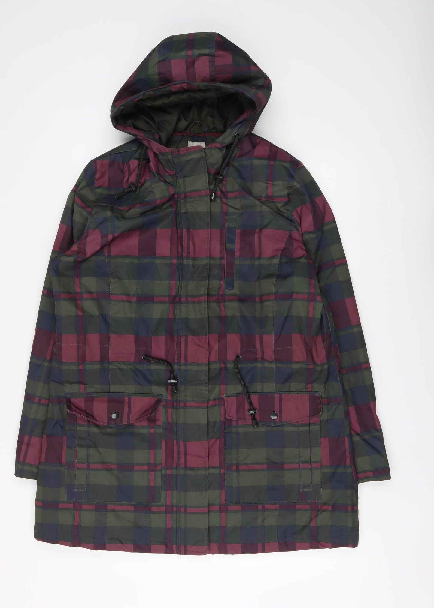 TU Womens Green Plaid Parka Jacket Size 16 Zip