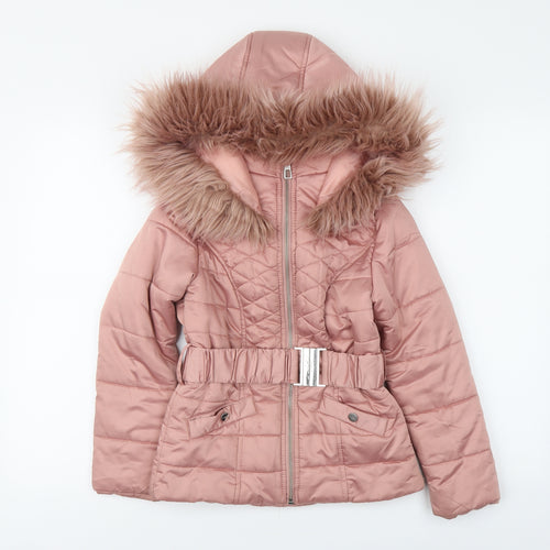 Lipsy Girls Pink Parka Coat Size 8 Years Zip