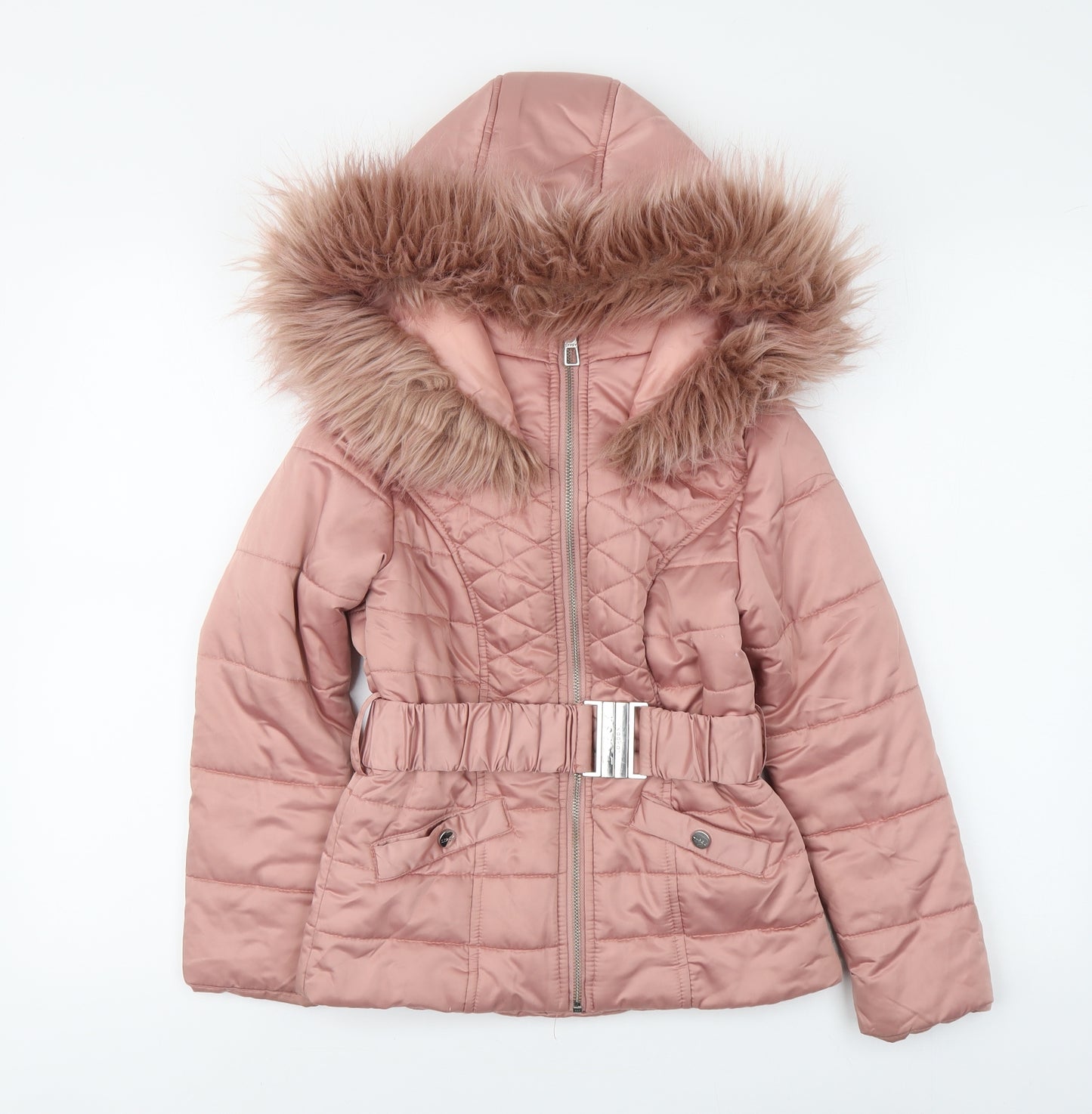 Lipsy Girls Pink Parka Coat Size 8 Years Zip