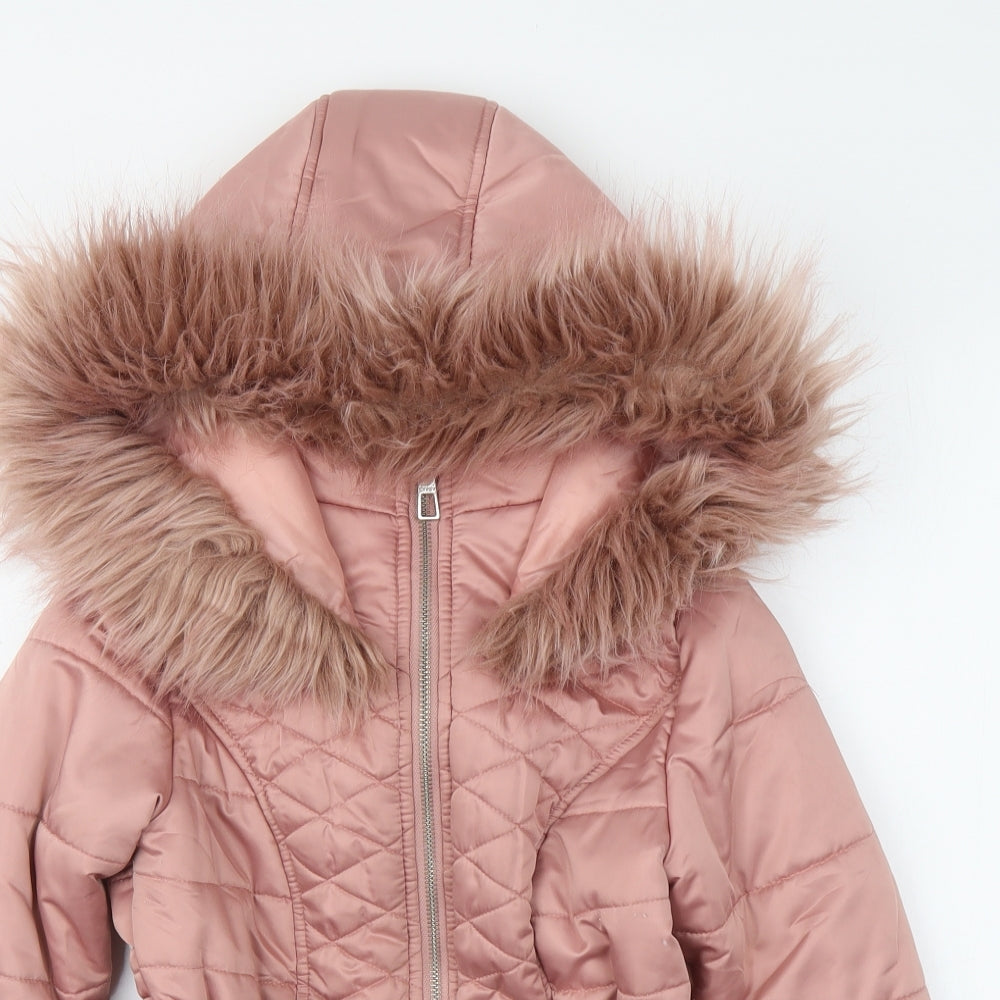 Lipsy Girls Pink Parka Coat Size 8 Years Zip