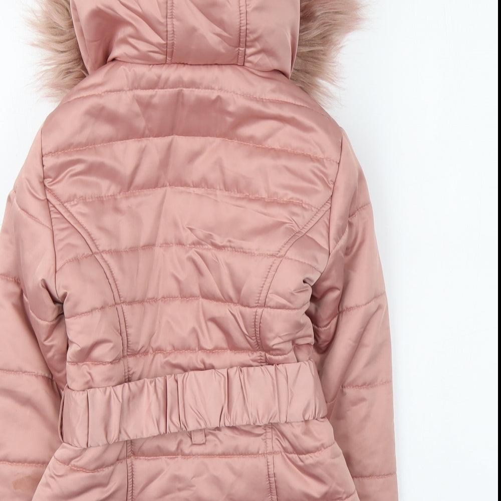 Lipsy Girls Pink Parka Coat Size 8 Years Zip
