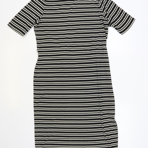 F&F Womens Black Striped Polyester T-Shirt Dress Size 18 Crew Neck Pullover