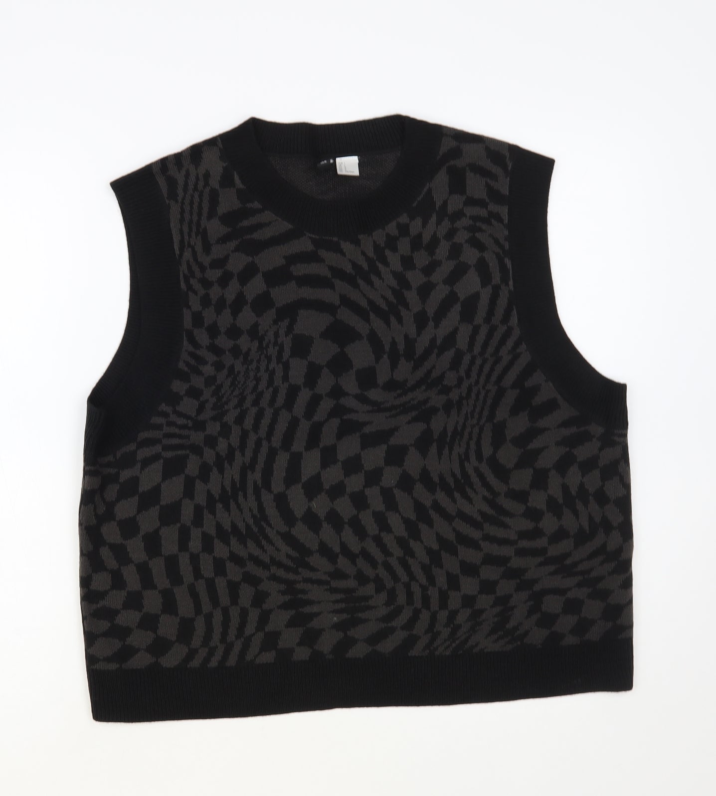 H&M Womens Black Crew Neck Geometric Acrylic Vest Jumper Size L
