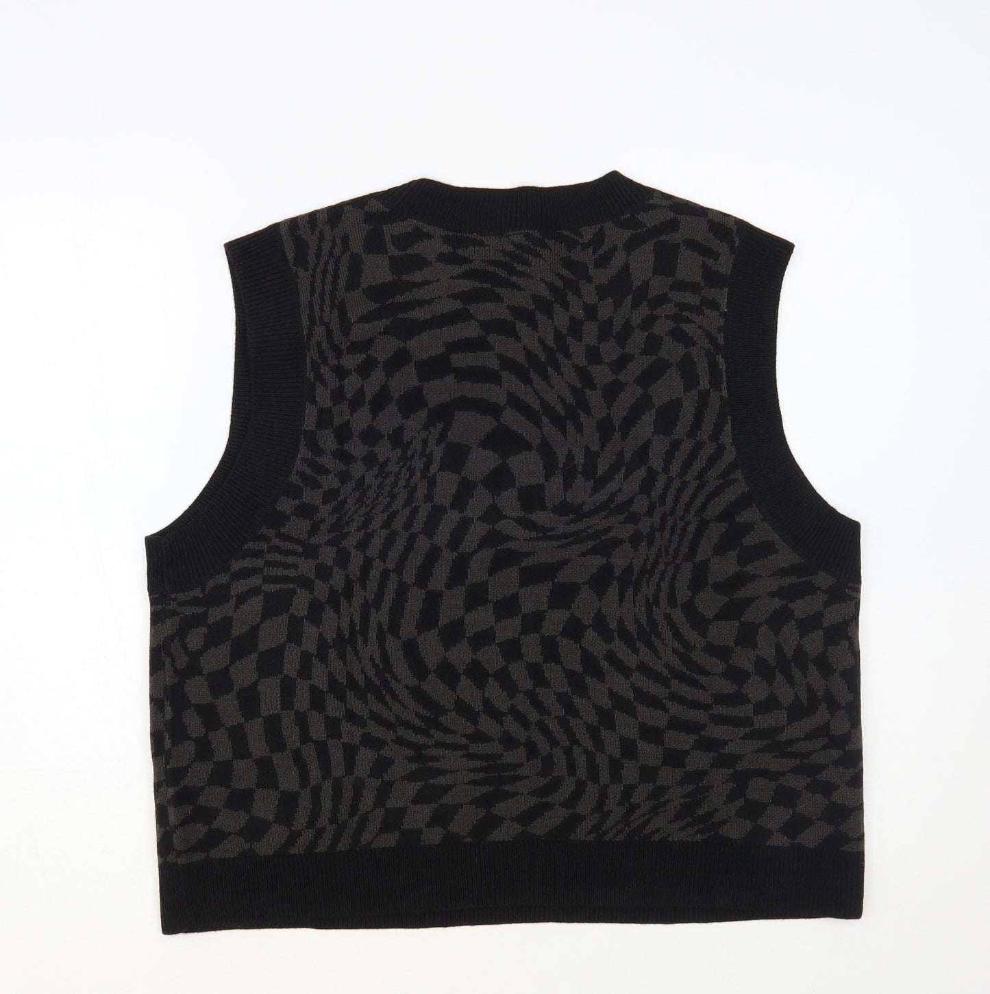 H&M Womens Black Crew Neck Geometric Acrylic Vest Jumper Size L