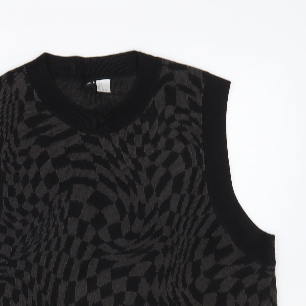 H&M Womens Black Crew Neck Geometric Acrylic Vest Jumper Size L