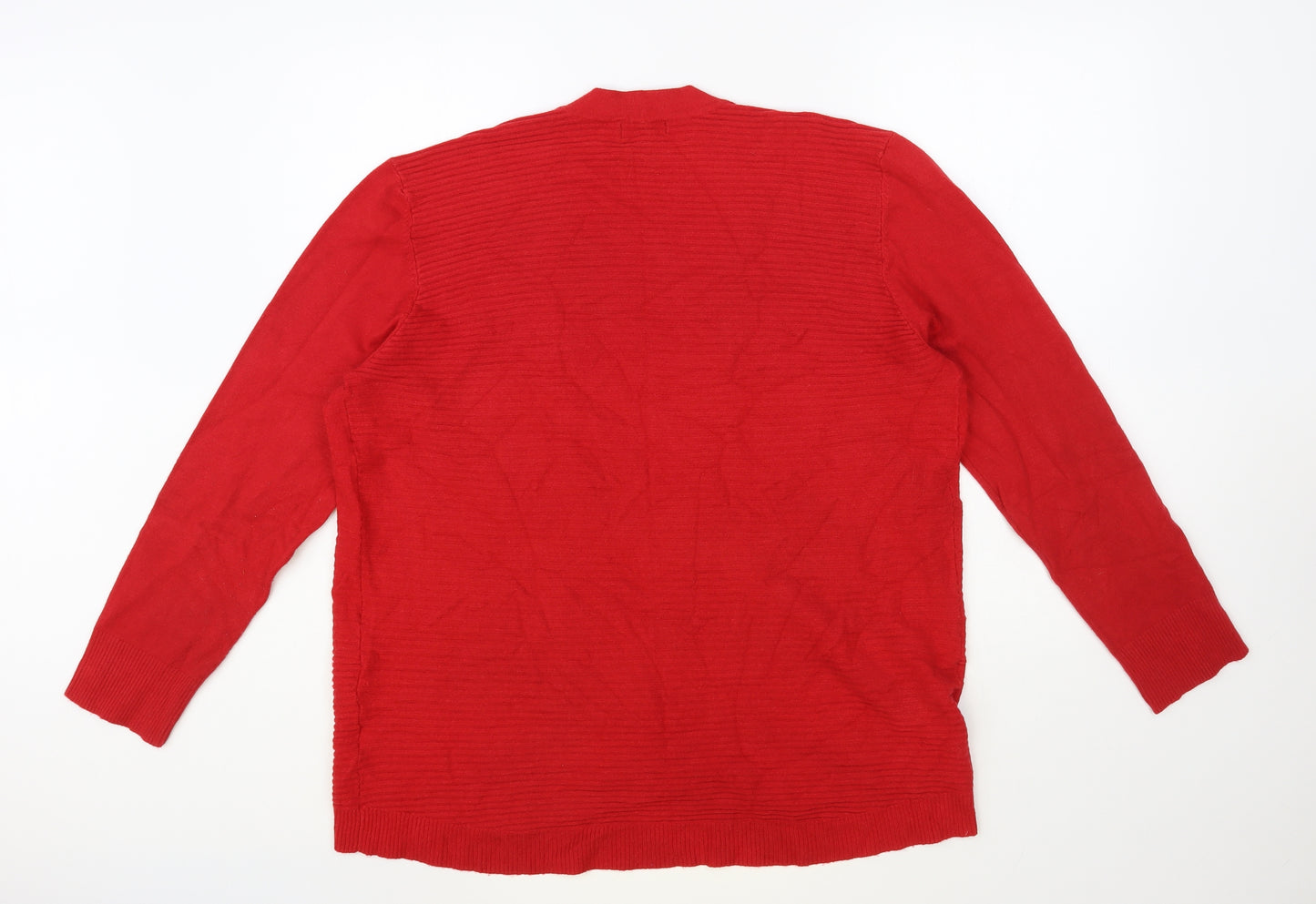 M&Co Womens Red V-Neck Viscose Cardigan Jumper Size 20
