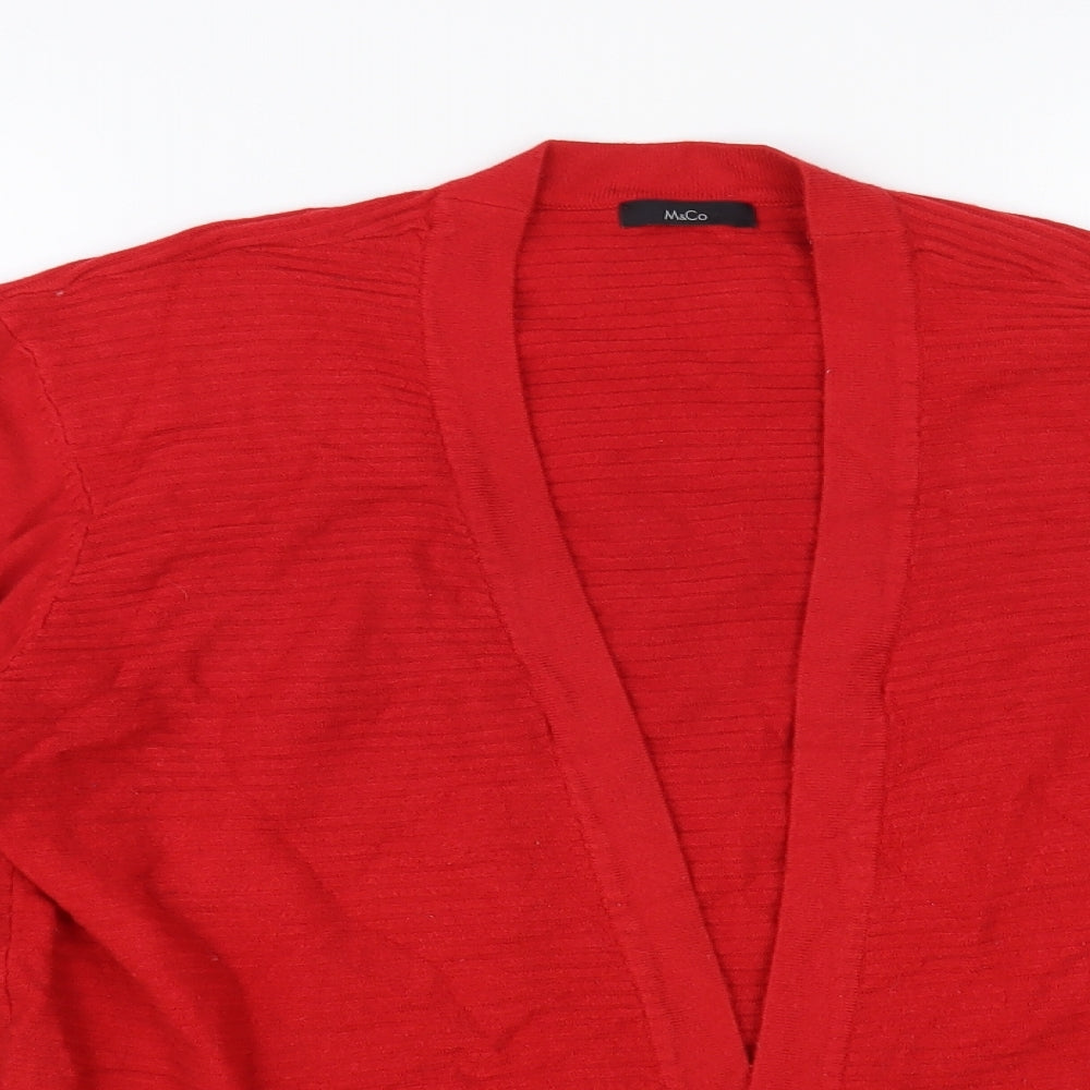 M&Co Womens Red V-Neck Viscose Cardigan Jumper Size 20