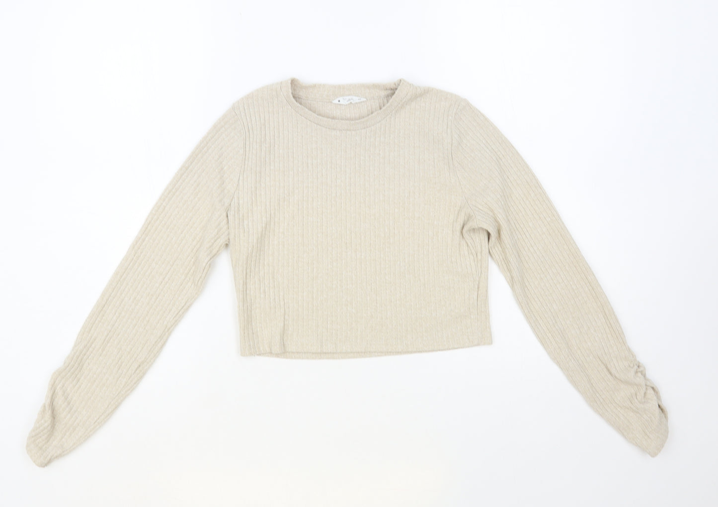 Candy Couture Girls Beige Crew Neck Polyester Pullover Jumper Size 13 Years Pullover - Cropped