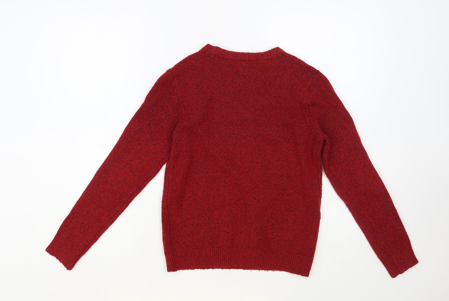 Marks and Spencer Boys Red Crew Neck Acrylic Pullover Jumper Size 9-10 Years Pullover